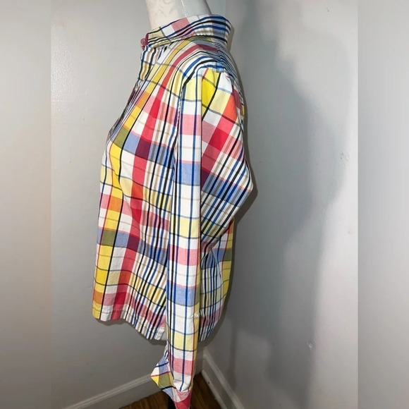 Béchamel, M, plaid striped, long-sleeve roll tab, button down cotton shirt. - Picture 3 of 8